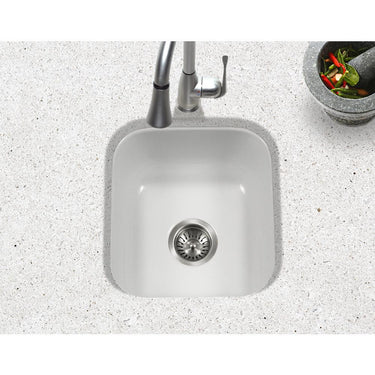 Houzer WH Porcela Series Porcelain Enamel Steel Undermount Bar/Prep Sink, White Kitchen Sink - Undermount Houzer